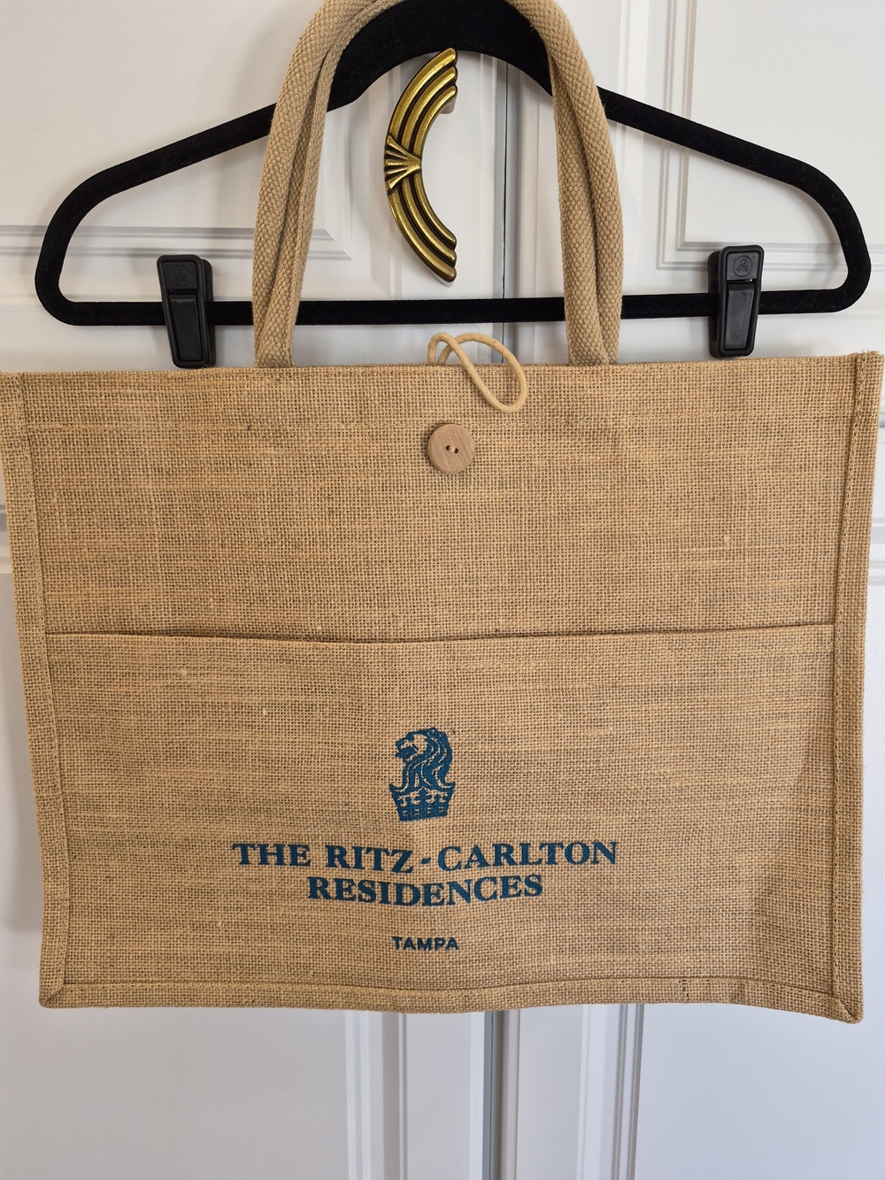 RITZ CARLTON RESIDENCES  Natural Jute  BLUE LOGO Tote